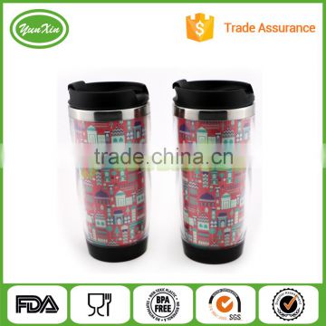 New design DIY double wall stainless steel travel mug with paper advertisement insert