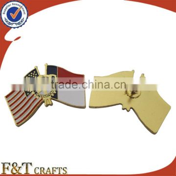 Custom soft enamel plating bronze double metal flag badge/badge pin/metal flag badge