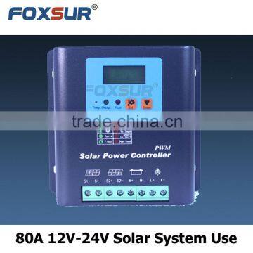 80A 12V-24V PWM Solar Charge Controller, with LCD display battery voltage and capacity, Hi-Quality