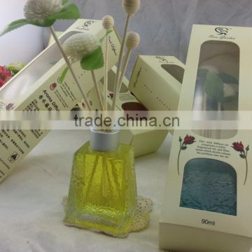 90ml Eruopean designed aluminum cap glass bottle reed diffuser with flower and green leaf for home decoration