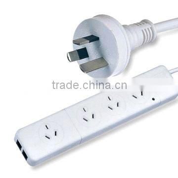Australian Standard SAA Approved 4-outlet Power Strip with Surge Protector and 2 Phone Sockets