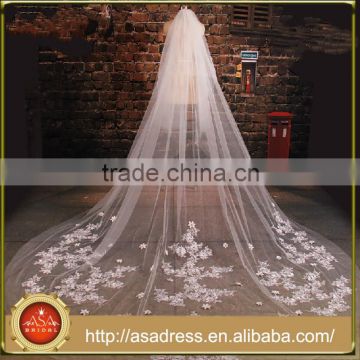 BV1003 Summer 2015 Hot sale Lace Appliques Wedding Veil 3 Meters Flower One Layer Bridal Long Veils                        
                                                Quality Choice