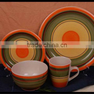 colorful hand brush style stoneware tableware made in China 16pcs ceramic dinnerware handpainted stoneware dinner set