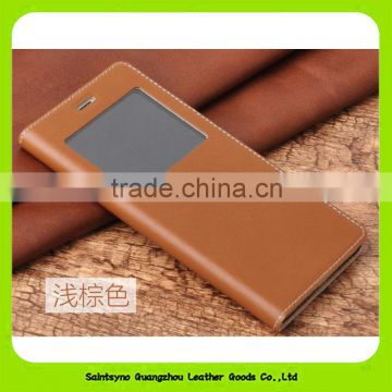 Universal Mobile Phone Accessories Raw Genuine Leather Case With Credit Card Slot And View Window 16167