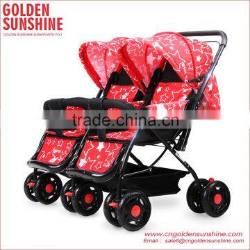 China Twin Baby Strollers Factory with Adjustable Handle and Air Wheels