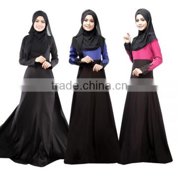 2016 Summer Women Ethnic Latest Dresses Designs Ladies Contrast Color Patchwork Lace Elegant Muslim Long Dress