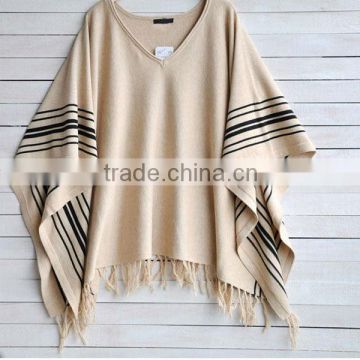 13STC5505 lady crewneck pullover cotton knitted poncho