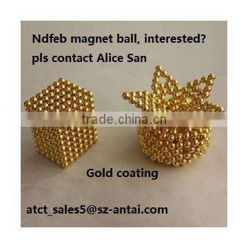 Powerful rare earth sintered gold coating neodymium magnet, magnetic balls