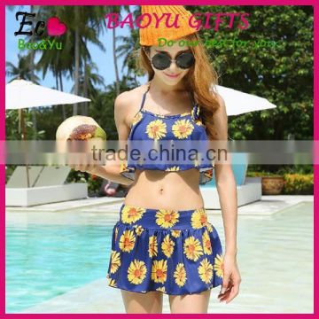 Hot Selling Sunflower bikini three-piece suit,wholesale Fashion Designer New skirt fission a bathing suit Bikini