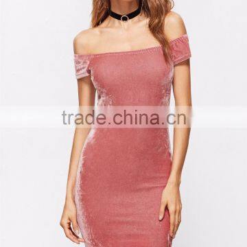 Pink Off Shoulder Velvet Dress Mini Bodycon Dresses New Spring Summer Women Dress