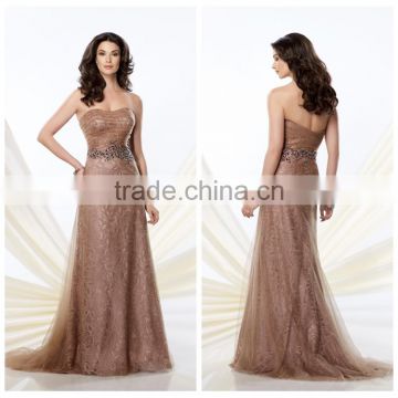 2015 fashion lady long sleeveless tulle beading evening dress