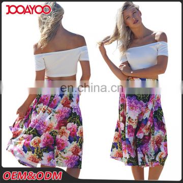Hottest Customized Latest Design High Waist Lady Skirts A-line Flower Print Modern Floral Midi Skirt