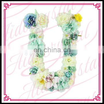 Aidocrystal Flower Green Blue Yellow color pearl silk flower letter U for indoor and outdoor decor