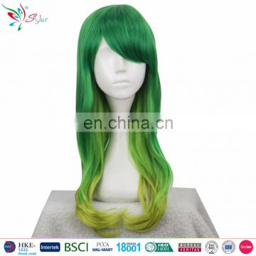 Styler Brand cheap curly half wig synthetic cosplay long dark green custom cosplay wigs