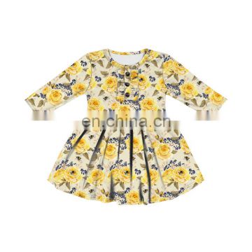 Flower Printing Girl  Long-sleeved Dress Boutique Quality Kids Clothes Girl Dress
