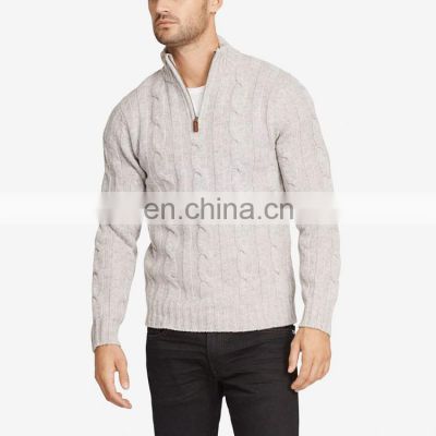 Men's Long Sleeves Cashmere Cable Fashion Sweater Half Zip Pullover
