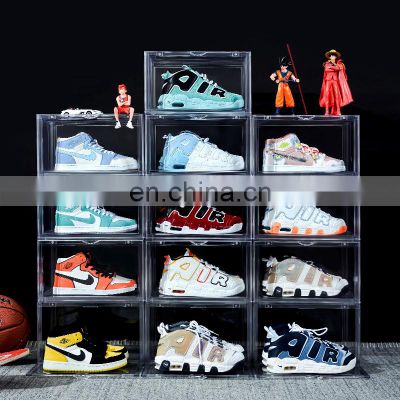 Stackable sneaker crate shoe box shoebox storage plastic clear drop side magnetic door AJ Folding storage nike transparent
