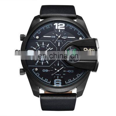 Oulm 3790 Delicate Sport Mens Watches Multiple Time Zone Relojes Hombre Quartz Wrist Watch Compass Timepiece Wrist Watch