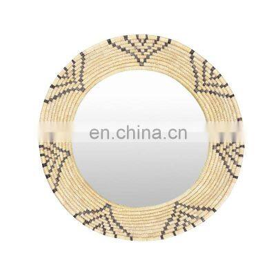 New Design Boho Seagrass Round Mirror Handwoven Bohemian Art Decor Manufacturer Vietnam Cheap Wholesale