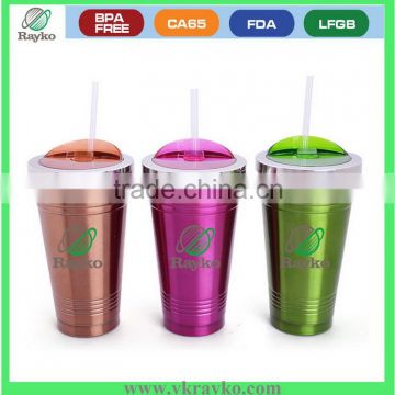 colorful double wall stainless steel water mug with lid and straw