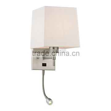 Cloth shade wall lamp with LED reading for bedroom room and hotel