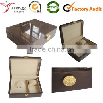 Luxury gloss lamination varnish high quality wooden jewelry box with many compartments for watch