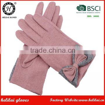 HELILAI Gloves Supplier In China Pink Wool Ladies Gloves With Bowknot