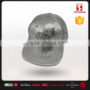 Custom PU silver leather plain hip hop snapback cap with high quality