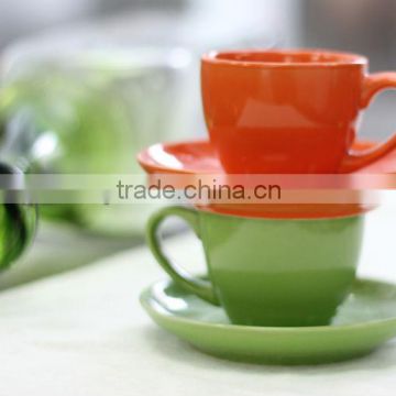 180ml milk cup & saucer ceramics with green and orange color