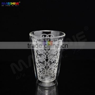 Fashion Design Mouthblown Heat Resistance Double Wall Tumbler With Decal Design Drinkware Coffee Tea Milk Glass Cup