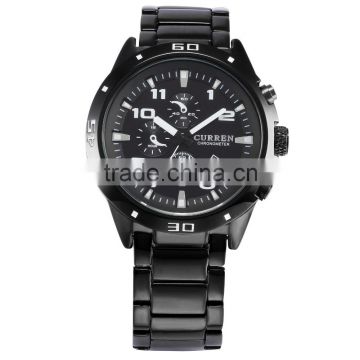 CURREN Army Black Steel Date Display White Dial Quartz Sport Men's Analog Wrist Watch