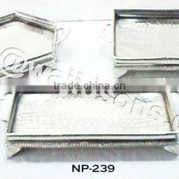 Square Tray with handle hammered Nickel Plated with feet