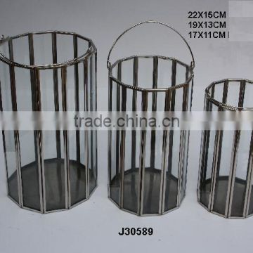 Brass and glass Votive Lantern with Nickel finish