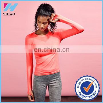 Yihao Trade Assurance Woman Custom Solid Plain Color Long Sleeve Sport Gym Wear T shirt shirts 2015