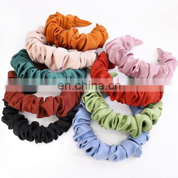 brand new 10colors  hotsale Custom Hair Accessories Girls Crinkle Satin Fabric Hard Hairband Plain Hair Band Headband