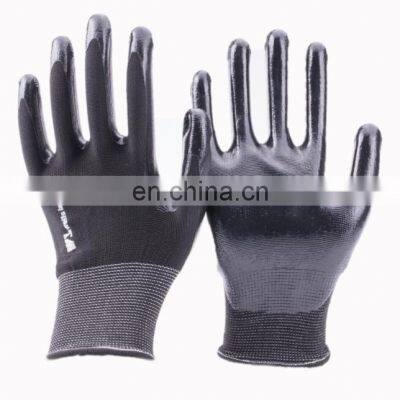 13 Gauge Seamless Knitted Polyester Smooth Finish BlACK Nitrile Coated Gloves