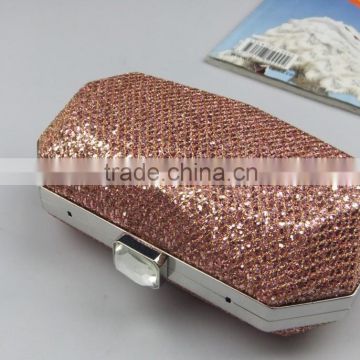 NEW Fashion Large Shiny Pink Crystal Clutch Evening Bag With Chain Strap
