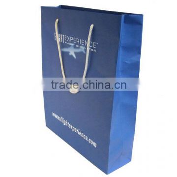 Custom made recycled blue paer bag/carrier bag with nylon rope