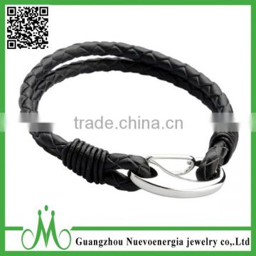 Black Braided Womens Mens Leather Bracelet Men Magnetic Clasp Bracelet Jewelry With Stainless Steel
