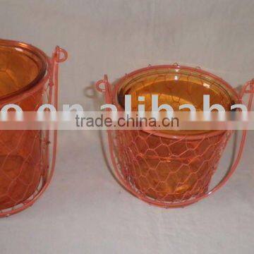 glass pot with iron stand;glass flower pot;flower pot