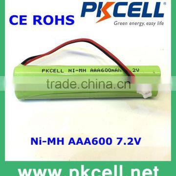 Factory wholesale price super capacity 7.2V AAA600mAh NiMH Battery Pack