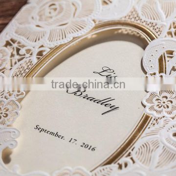 white round craved pearly-lustre golden plating Wedding Invitation Card and envelope