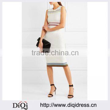 Wholesale Ladies Apparel Multicolor Sleeveless Modern Striped Stretch-knit Dress(DQE0399D)