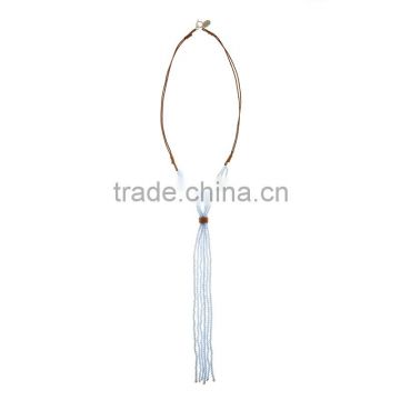 2016 New Style Double Suede Cord small blue beads Long Tassel Necklace LY013