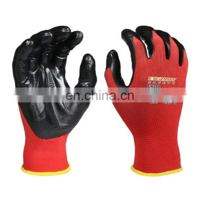 Red nitrile palm dipped industrial work glove