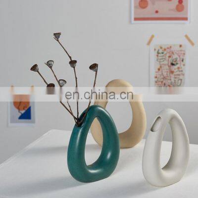 Modern Decorative Handmade Art Porcelain Vase Matte White Egg Shape Nordic Ceramic Pot Irregular Flower Vase