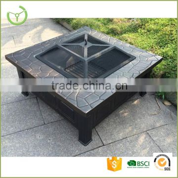 XY-FP-15001 garden square metal fire pit with mesh cover 81*81*45cm included poker