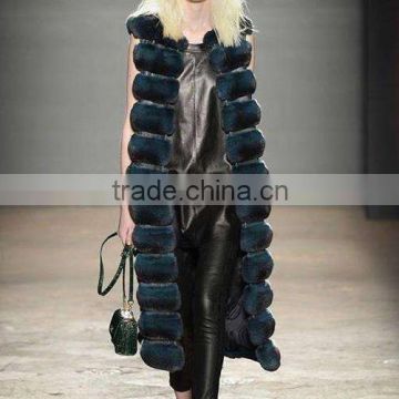 fashion design fox fur and leather splicing long vest for women