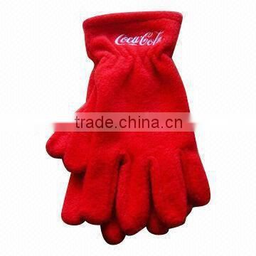 custom mens red polar fleece glove with embroidery logo