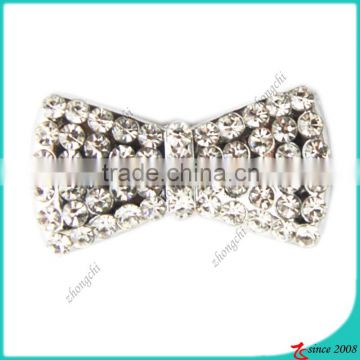 Zinc Alloy Metal Silver Bow Slide Charm With Clear Crystals